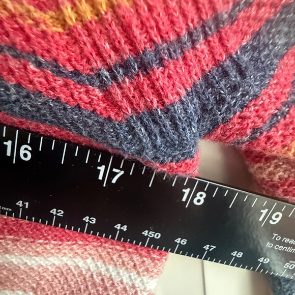 LL Bean Womens Medium Striped Cotton Raglan Sweater Red Pink Mustard 507326 - Picture 6 of 8